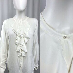 Karl Lagerfeld retro ruffle ivory white long sleeve blouse top medium